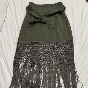 Elegant Olive Green Fringe Skirt